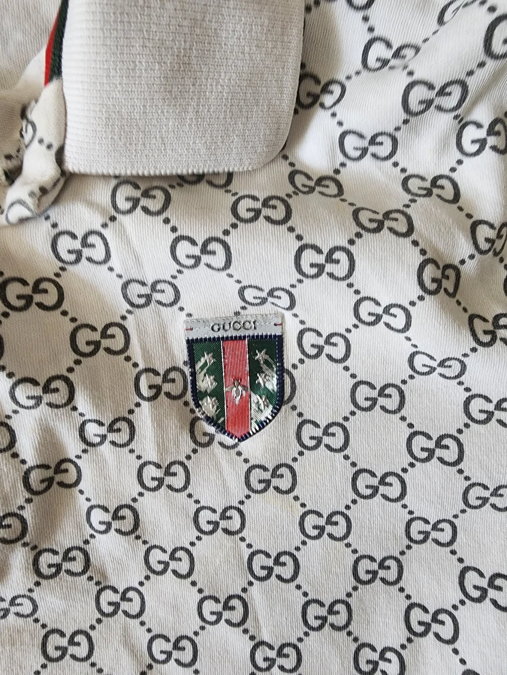 Gucci White GG Monogram Polo with Red and Green Crest